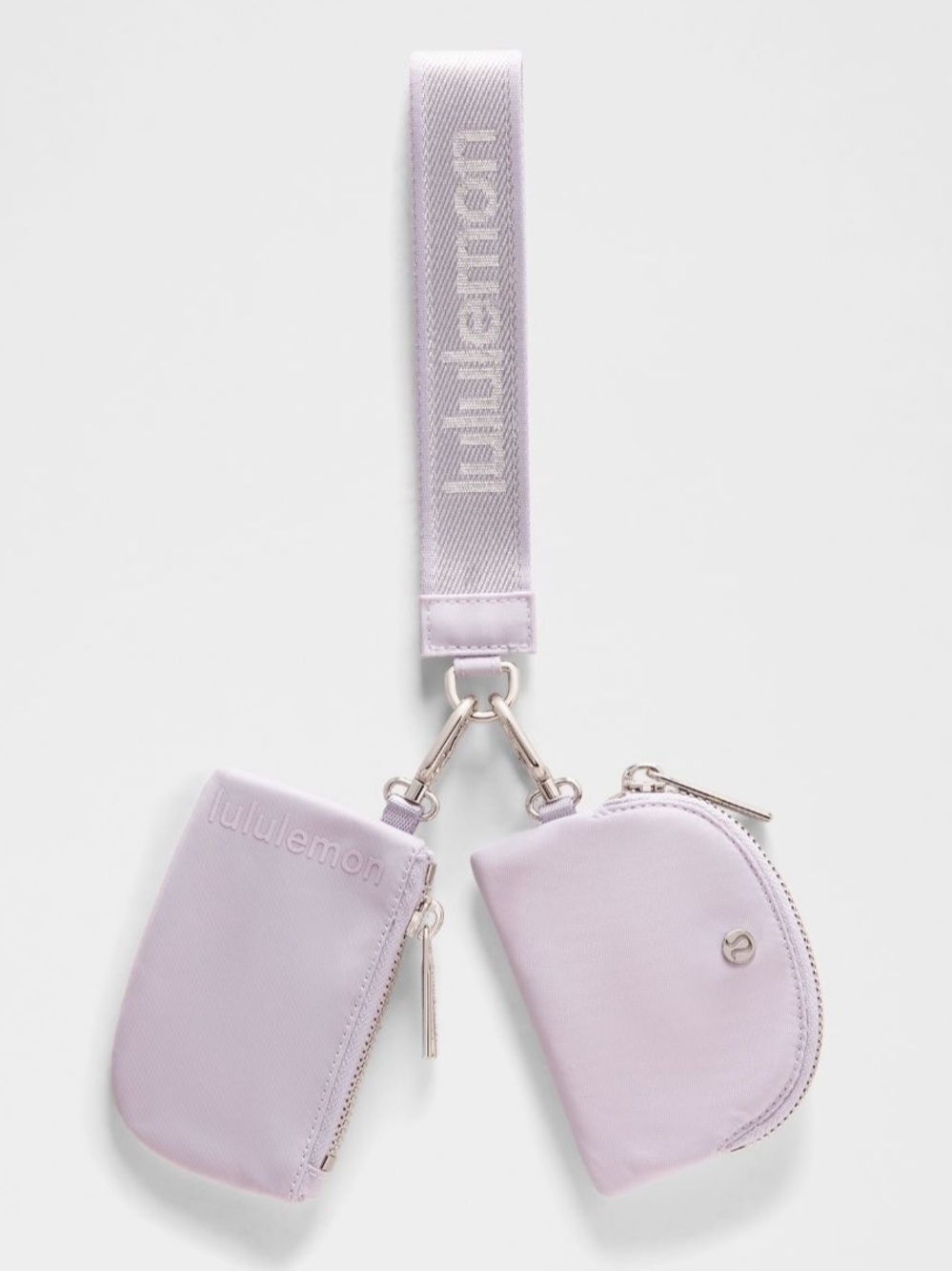 Lululemon Dual Pouch Wristlet Metallic Wordmark Faint Lavender & Silver Hardware